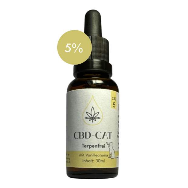 CBD Öl für Katzen, 5% CBD Hanf-Öl-Tropfen, CAT - mit Vanillearoma, 1500 mg CBD, Terpenfrei & Laborgeprüft in der 30ml Flasche