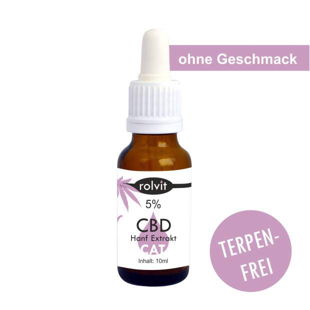 CBD Öl für Katzen, 5% CBD Hanf-Öl-Tropfen, CAT - ohne Geschmack mit 500 mg CBD, Terpenfrei & Laborgeprüft in der 10ml Flasche