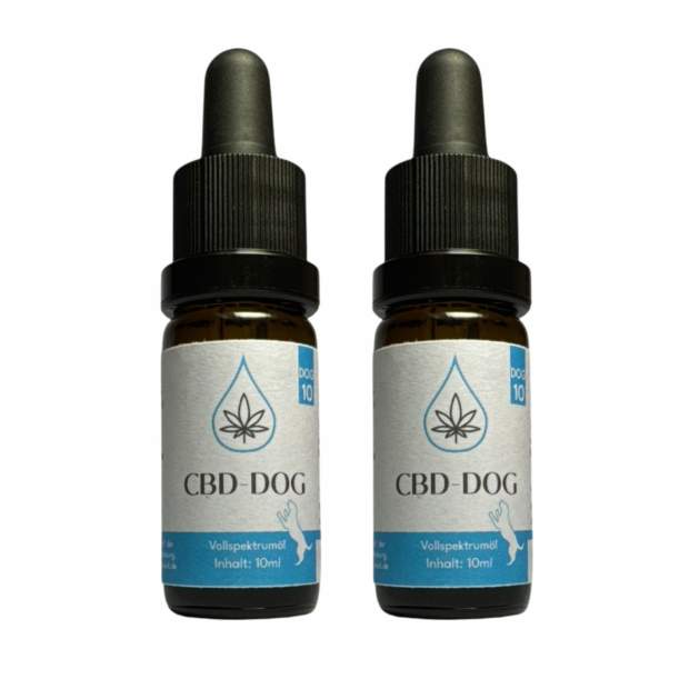 2er Pack - CBD Öl für Hunde mit MCT Öl verfeinert, je 10% CBD Anteil, je 10ml Flasche, Laborgeprüft