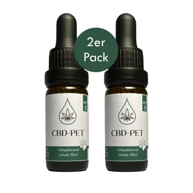2er Pack - CBD Öl für Tiere mit MCT Öl verfeinert, je 5% CBD Anteil, je 10ml Flasche, Laborgeprüft
