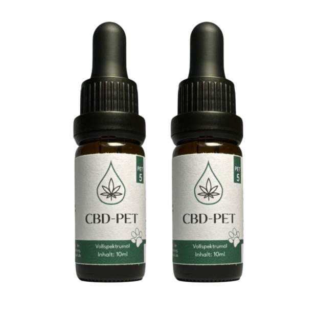 2er Pack - CBD Öl für Tiere mit MCT Öl verfeinert, je 5% CBD Anteil, je 10ml Flasche, Laborgeprüft